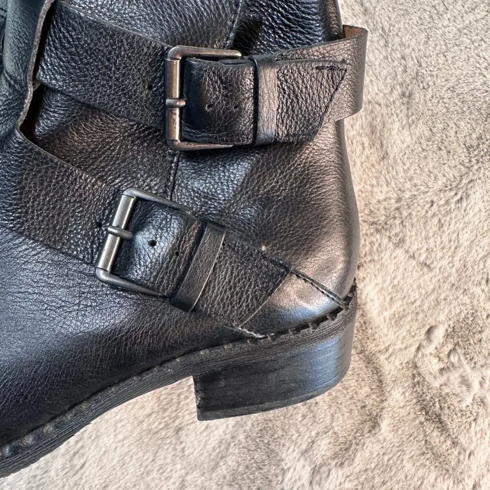 Gentle Souls Boots Womens 8.5 Moto Best‎ Of Black Leather Strap Buckle Ankle